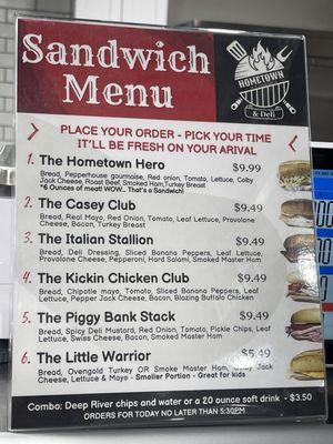 Sandwich Menu (try the Italian Stallion)