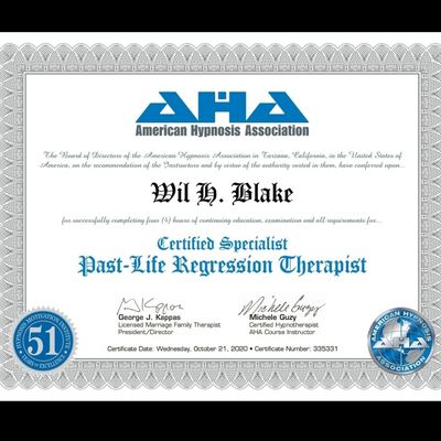 Wil is a past life regression therapy specialist certified by the American Hypnosis Association