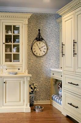 Custom wallpaper and cabinets