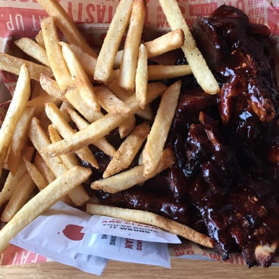 Honey BBQ riblets & fries, part of the 2 for $20 deal.