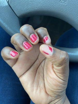 Pictures of manicure.. it flaked off a few hours after getting it done.