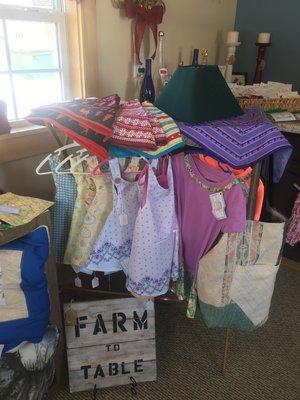 A large variety of seasonal crafts and kids clothing.