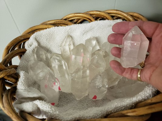 Large clear quartz points for grids and energy healing work.