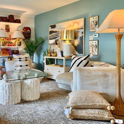 Vintage lighting, furniture and art