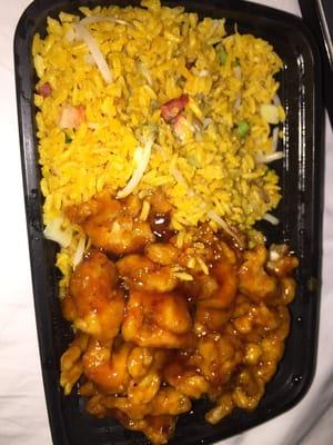 General Tsao's Chicken Dinner Combination with White meat.  Comes with pork fried rice.