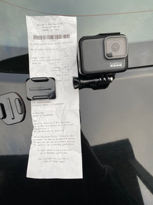 My receipt and my GO Pro which I was shopping for because I had lost the attachment which is shown in the photo.