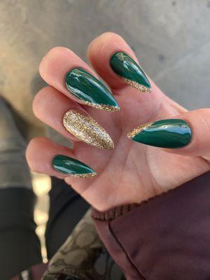 Green and gold nails