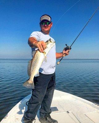 Capt Marcus with a large Horn Island Speckled Trout