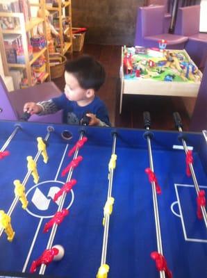 The place is truly kid-friendly. Selection of movies, books, train table, and foozball able to keep children entertained.