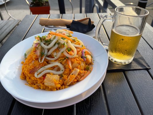 Paella and beer.