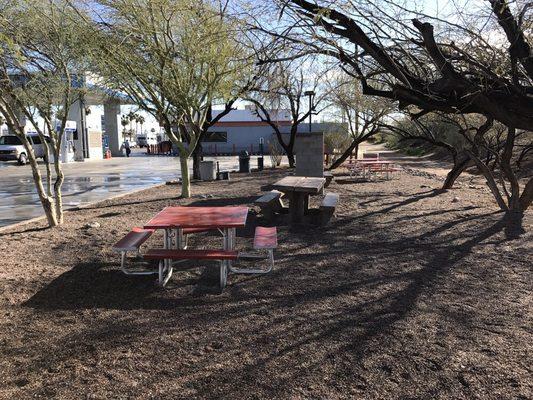 Outside seating and dog walk area.