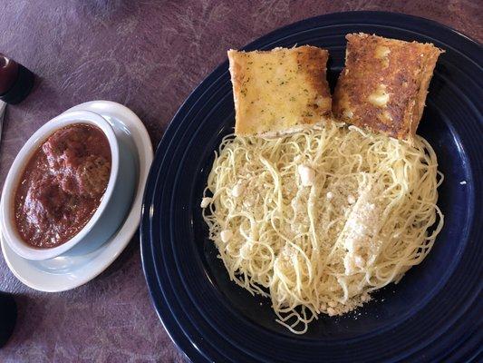 Spaghetti & Meatballs with the sauce on the side (I requested it this way).