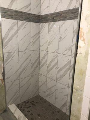 Shower tile installation.