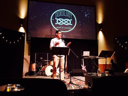 Pastoral Intern Eric Jung speaks God's word at Doxology 2015.