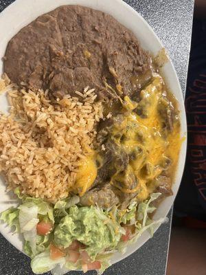 Carne guisada with cheese plate