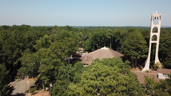 A drone shot over the campus.