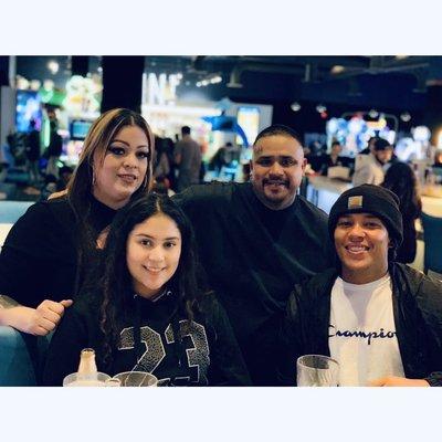 Me and my fiancé Rosemary with my daughter Presila and her husband Terrence at Dave & Buster's for my birthday