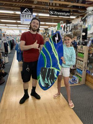 Logan helped my grandaughter pick out her first skim board. It is a ZAP. I got a T- Shirt .