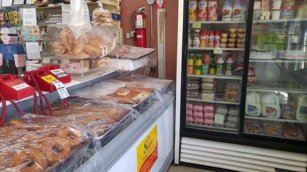 Cooler with cakes, flan etc and more freshly baked desserts.