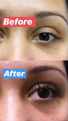 Before and after of a Lash Lift.