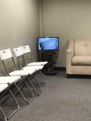 Parents/caregivers can watch class on closed circuit TV in the waiting room