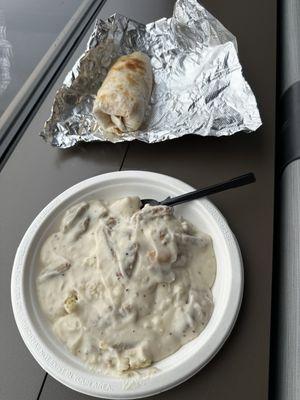 Biscuits & gravy and breakfast burrito