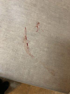 This is the blood the maintenance man left all over my counter. Did not try to clean it up. I went to the management they did nothing