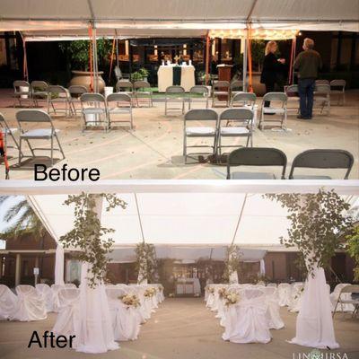 Before and after of church patio