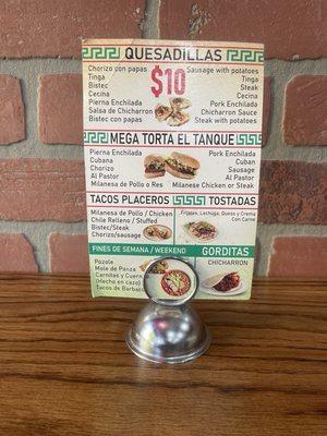 Menu options/specials