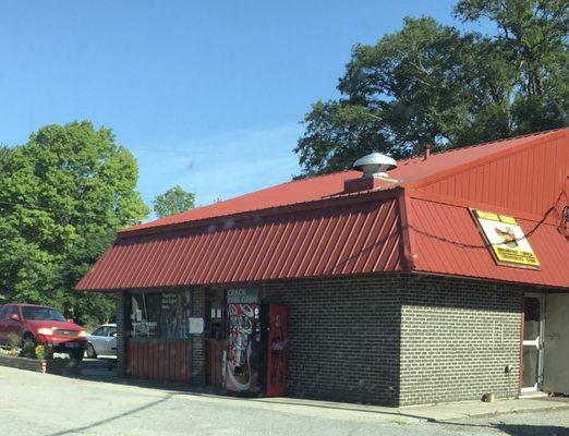 Dine in or walk up to the order window in the side of the building.