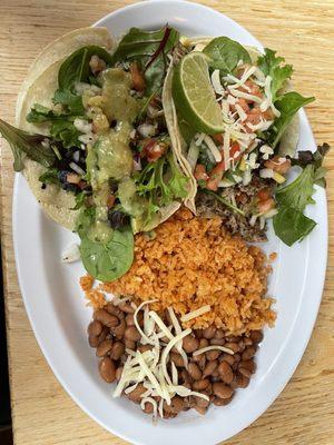 Red Snapper Fish Taco Avocado Taco Rice and beans