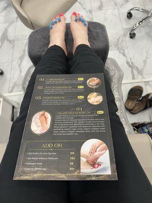 Pedicure menu