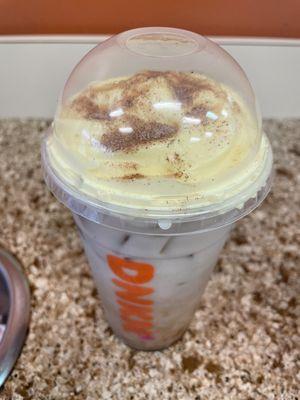 Iced Chai Latte with pumpkin cold foam