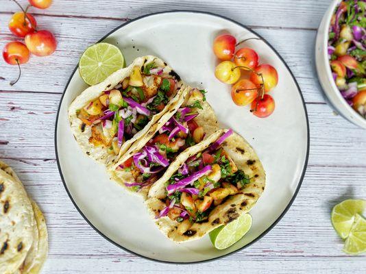 Fish Tacos with Cherry Salsa