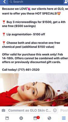 Check out our HOT deals because at GLO Skin Care, we love our clients !