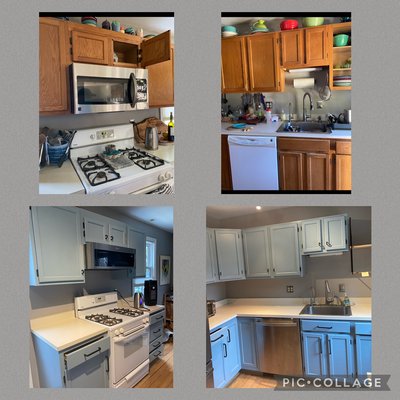 Kitchen cabinet painting. Before & after