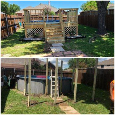 Before and after photos. Above found deck job with lanscaping