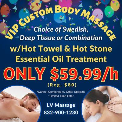 VIP Custom Body Massage ONLY $59.99/h