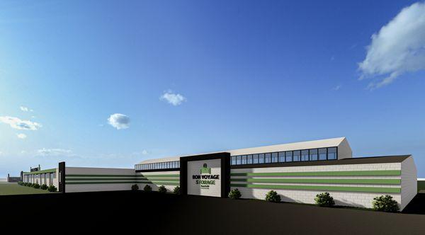 Angled render of Bon Voyage Storage for Boats and RVs after renovation in Oglesby, Illinois, near Chicago.