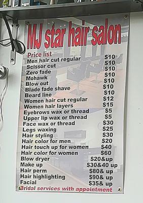 Old pricing from February 2019. Apparently they've increased all charges. So, use it as a guide. Now a haircut with beard work is $25!