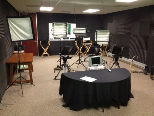 Sound proof professional studio with teleprompters on all cameras