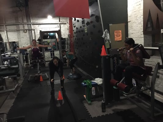 Some of the Ladies in action during circuit training at the Fitness Factory