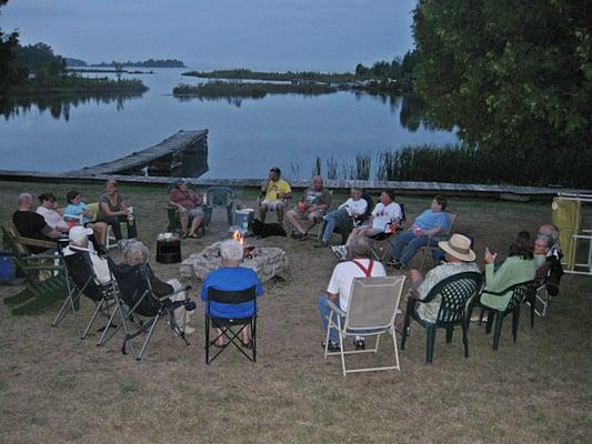 nightly bond fire overlooking West Harbor and Door county coast line