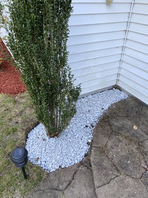 New bed with white stones