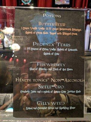 Harry Potter drink menu