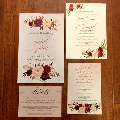 R+J floral dusty rose invitation suite and folded program