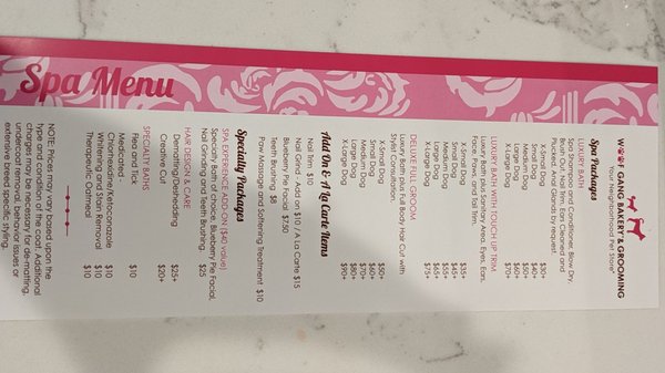 Front menu of services.