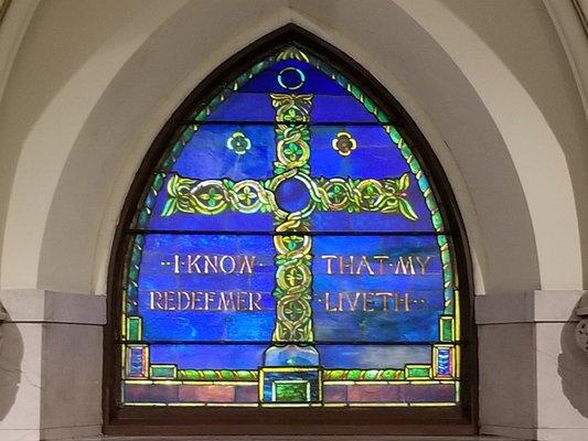 Louis Comfort Tiffany window in lower level chapel