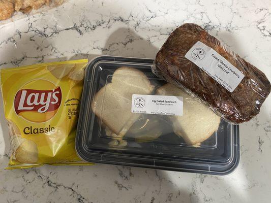 Egg Salad with Chips and a Cream Cheese Cranberry Loaf