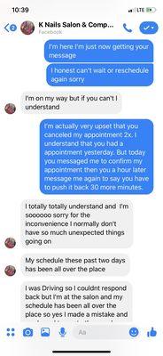 I expressed to the owner how frustrated I was that she couldn't make both appointments.